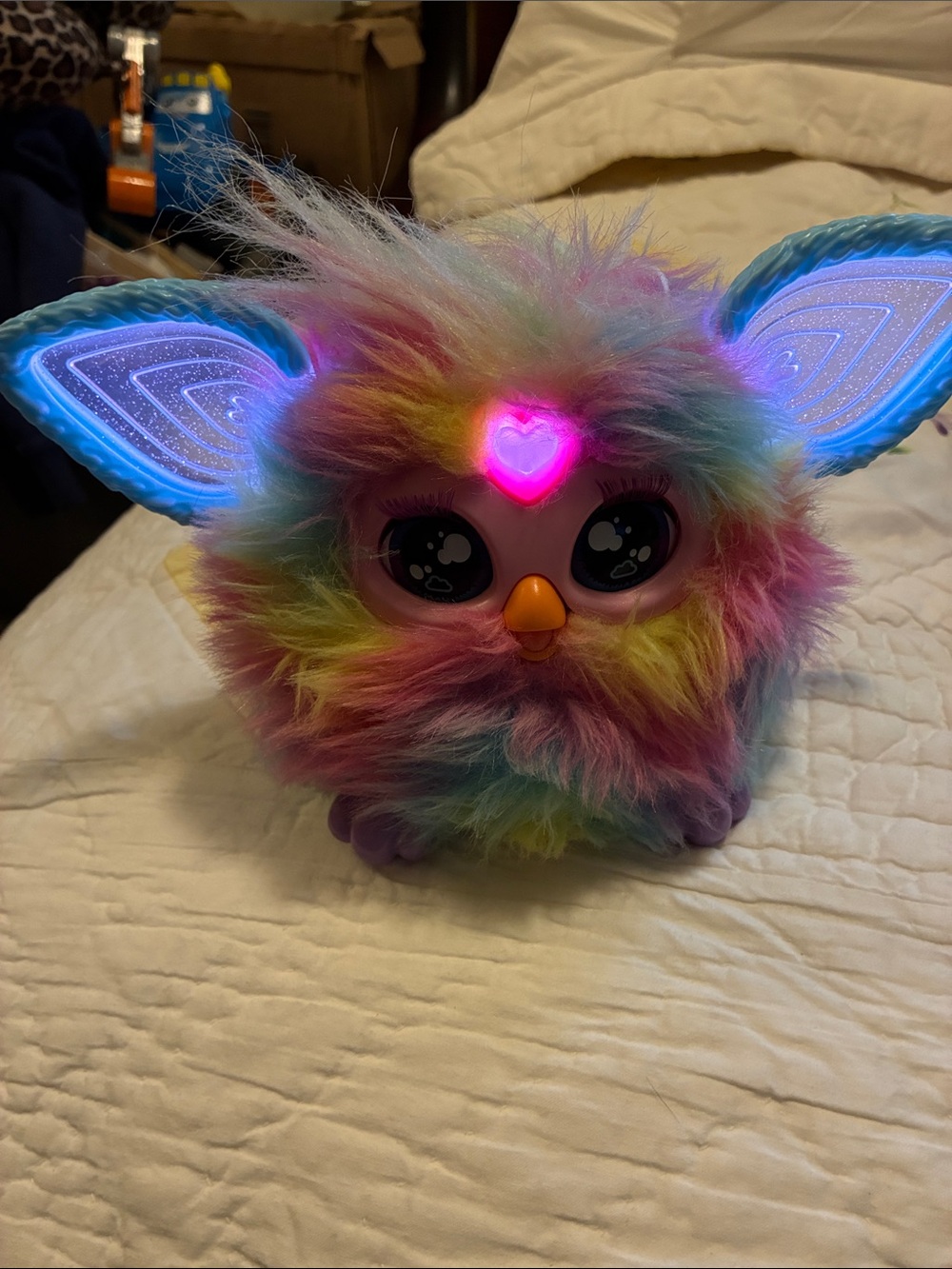 Interactive Rainbow Plush Bird Toy with Light-Up Heart and Ears